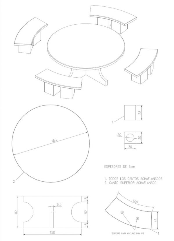 CONJUNTO MESA CIRCULAR HORMIGON CON ASIENTOS HORMIGON BLANCO LISO - Imagen 2